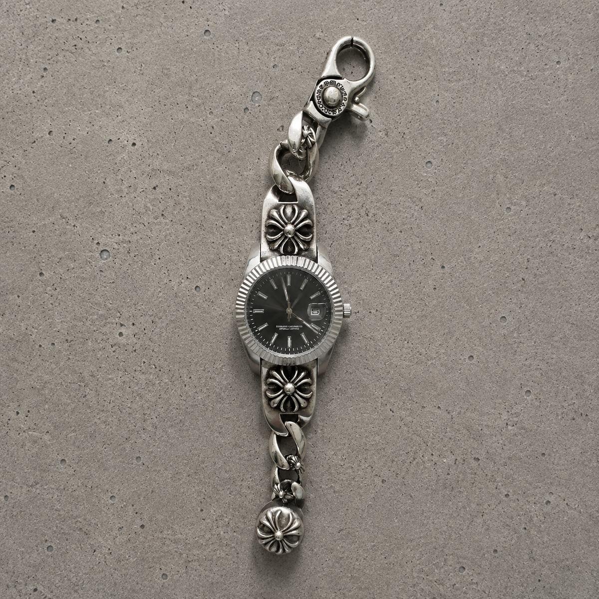Chrome Hearts Vintage Floral Cross Bracelet Watch – Black Dial