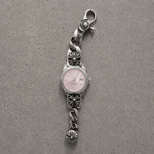Chrome Hearts Vintage Floral Cross Bracelet Watch – Pink Dial