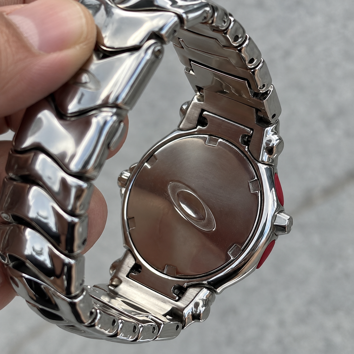 Oakley Blade Watch – Red Flower Dial, Polished Bracelet