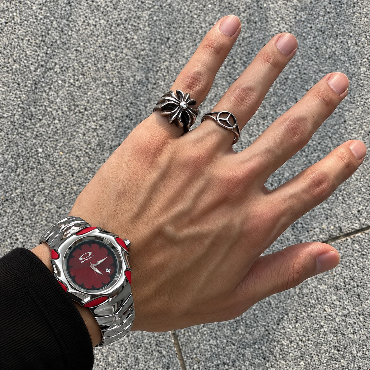 Oakley Blade Watch – Red Flower Dial, Polished Bracelet