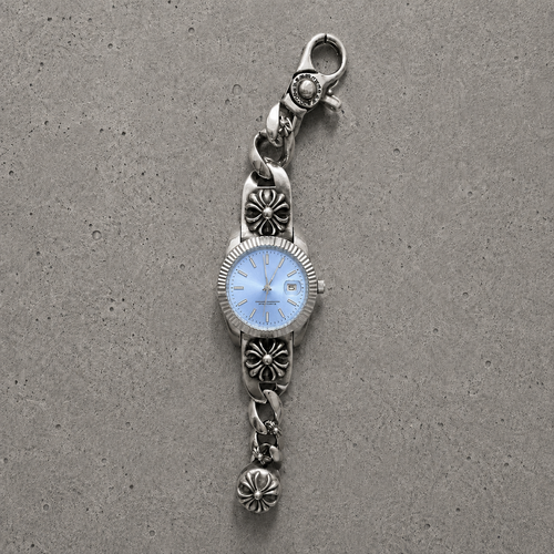 Chrome Hearts Vintage Floral Cross Bracelet Watch – Ice Blue Dial