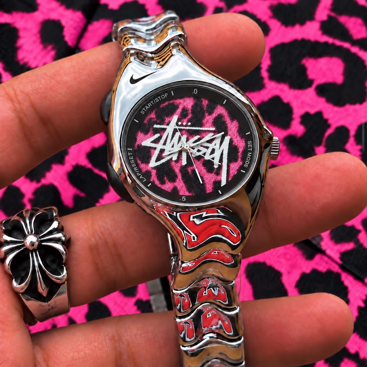 Vintage Nike Triax Armored WR0068 – Custom Stüssy Pink Leopard Watch