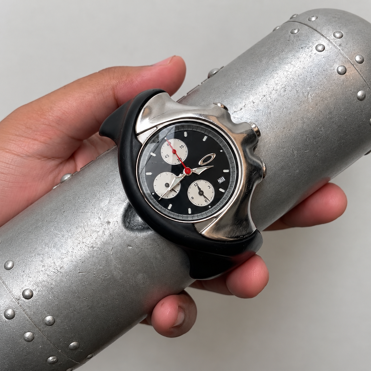 Oakley Detonator Style Watch – Black Dial, Silver Case & Black Strap