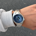 Nike Triax-Style Analog Watch – Satin Silver / Blue Dial / Lime Accent